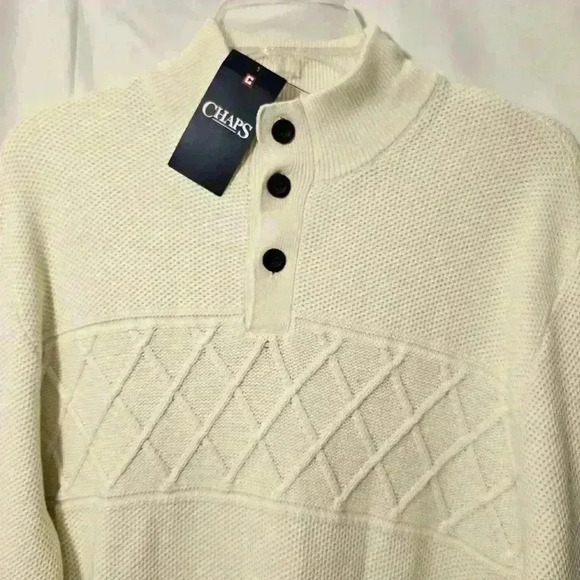 Chaps Mens Cream Knit Sweater 100% Cotton NWT Size Large - Picture 4 of 8